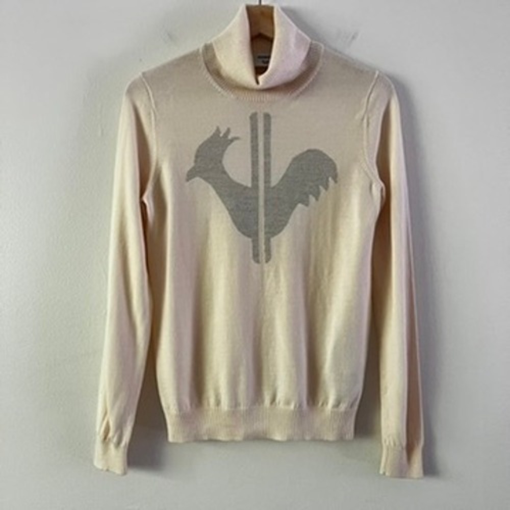 Rossignol Cream Turtleneck Sweater with Gray Rooster Logo